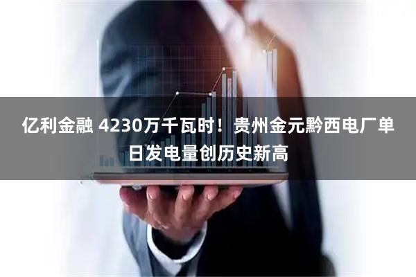 亿利金融 4230万千瓦时！贵州金元黔西电厂单日发电量创历史新高